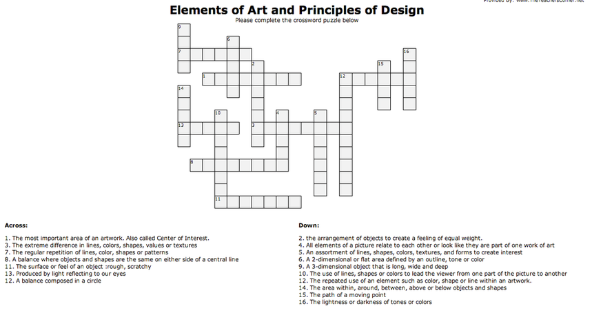 Crossword Elements and Principles of Design